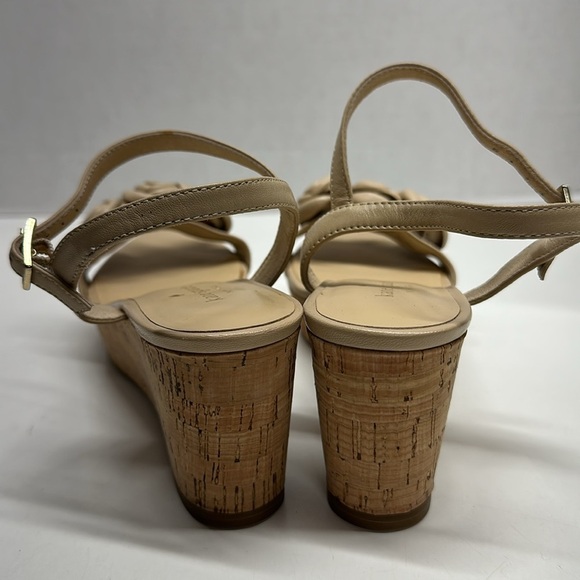 Kate Spade Jill Wedges Heels Shoes Open Toe Leather Floral Rosette Tan Nude 7 - Picture 5 of 11